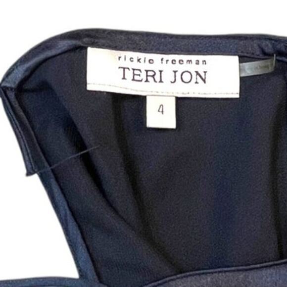 Teri Jon Rickie Freeman Slip Dress Mini Navy Size 4 Satin Silky Spaghetti Straps - Picture 5 of 6